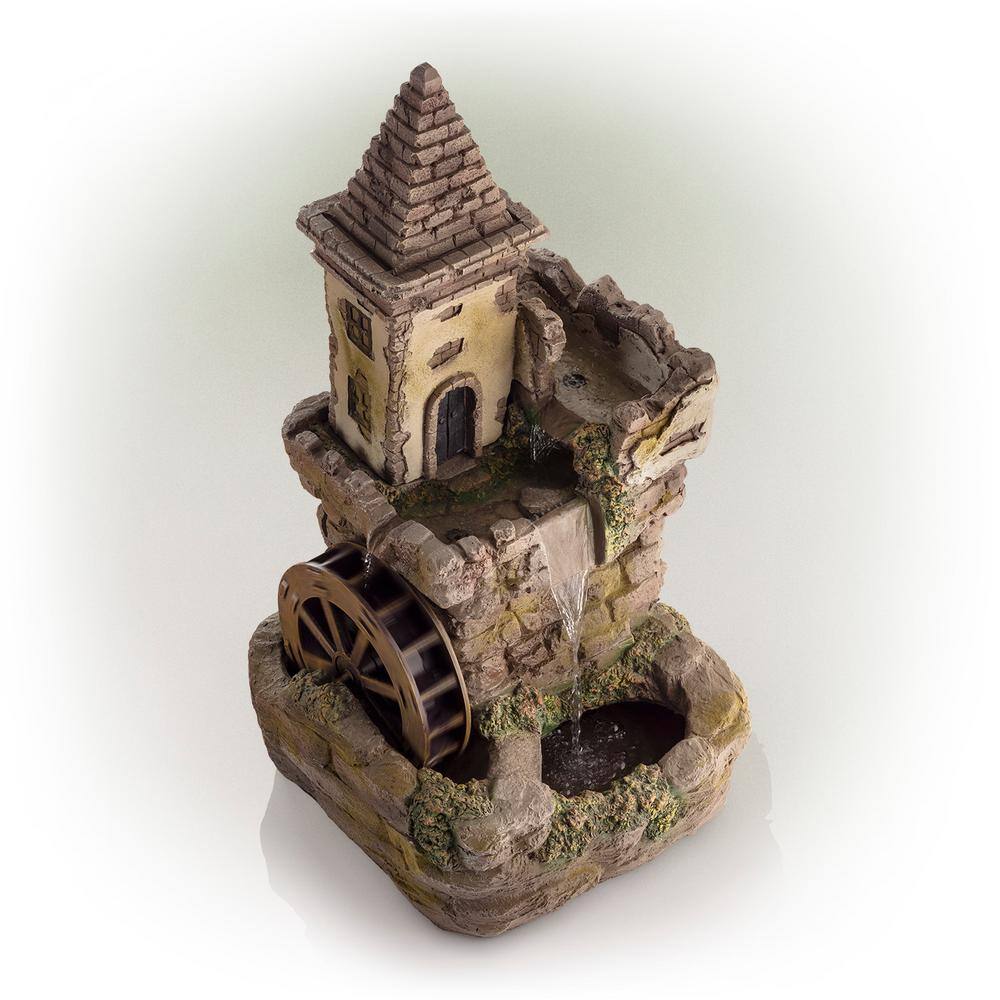 Fairy Castle Bronze Finish Tiered Fountain with Waterwheel