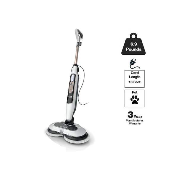 Steam and Scrub Corded Steam Mop and Cleaner for Hard Floors White with Steam Blaster Technology that scrubs sanitizes