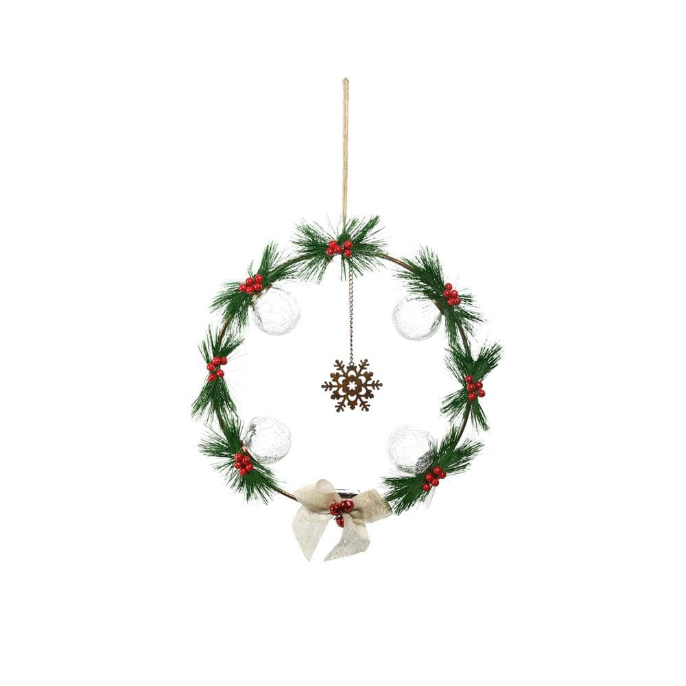 15 in. Artificial Battery Operated Christmas Pine and Berry Wreath with Tim