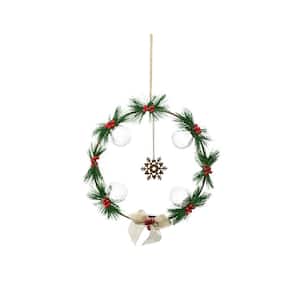 15 in. Artificial Battery Operated Christmas Pine and Berry Wreath with Timer