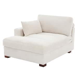 Modern Left Armrest Beige Corduroy Fabric Upholstered Tufted Chaise Longue with Wood Frame and 1-Pillow