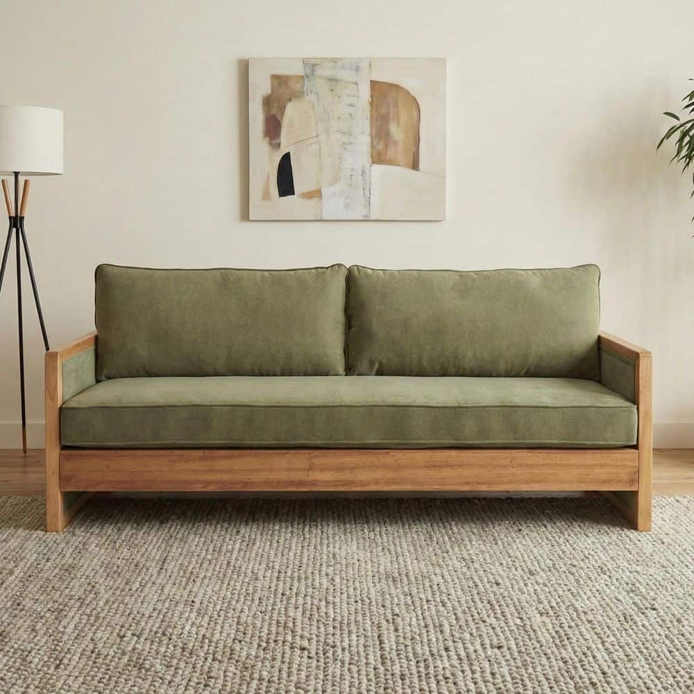 Mid-Century Modern 77.8 in. Wide Solid Wood Straight Arm Chenille Upholstery Rectangle 3-Seater Sofa Couch in Green price history on PriceWatchPro