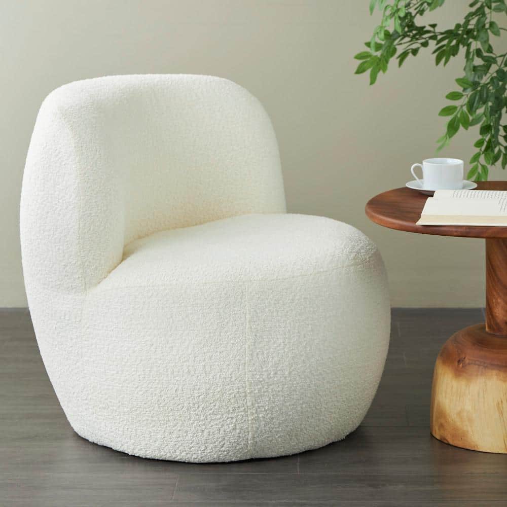 Celina White Rounded Polyester Barrel Accent Chair