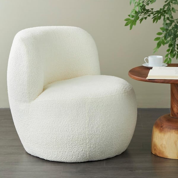 Litton Lane Celina White Rounded  Polyester Barrel Accent Chair