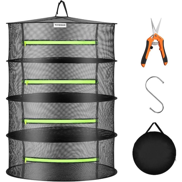 VIVOSUN 4-Layer Hanging Mesh Drying Rack with Green Zippers for Dehydrating