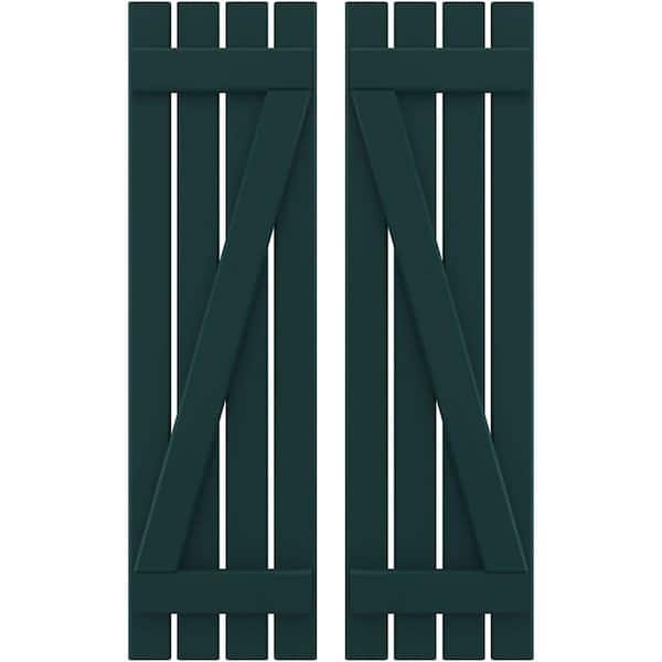 Ekena Millwork 15-1/2 in. W x 76 in. H Americraft 4-Board Exterior Real Wood Spaced Board and Batten Shutters w/Z-Bar in Thermal Green