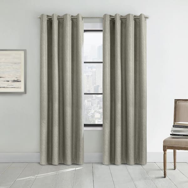 Denver Taupe Grey Polyester Microfiber 52 in. W x 63 in. L Grommet Indoor Blackout Curtain (Single Panel)