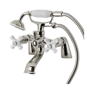Kingston 3-Handle Deck-Mount Clawfoot Tub Faucet with Hand Shower in Polished Nickel