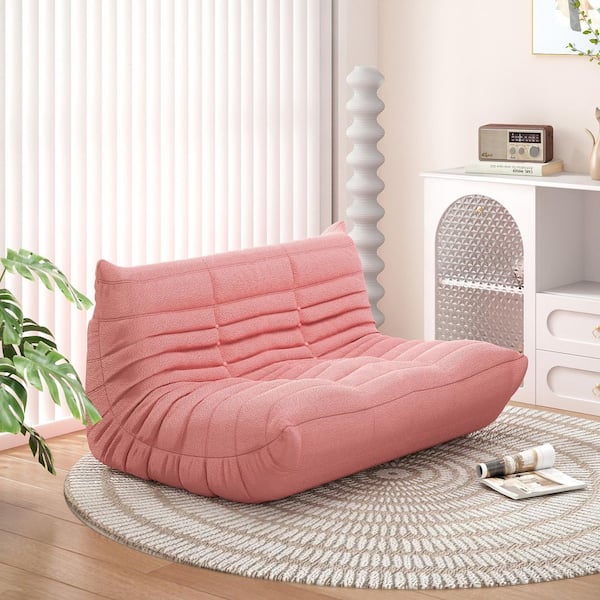 Magic Home 53.15 in. Teddy Armless Velvet Anti-Skip Modular Bean Bag 2 Seats Lazy Sofa Couch in Pink