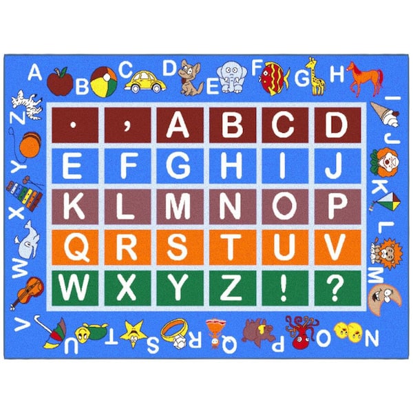 Ottomanson Jenny Collection Non-Slip Rubberback Educational Alphabet 5x7 Kid's Area Rug, 5 ft. x 6 ft. 6 in., Blue