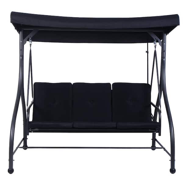 WELLFOR 3-Person Metal Patio Swing Hammock with Adjustable Tilt Canopy in Black