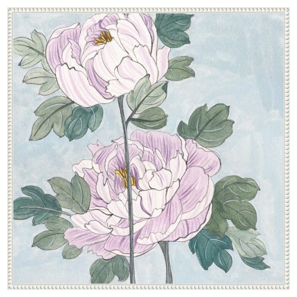 Amanti Art Striped Peonies IV by Melissa Wang 30 in. W x 30 in. H. Canvas Wall Art Print Framed in White