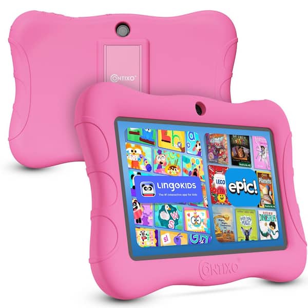 V9 Kids Tablet 32GB, 7 in. WiFi Learning Tablet with Parental Controls, Shockproof Case, Epic and LingoKids, Pink