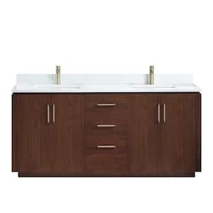 San 72 in.W x 22 in.D x 33.8 in.H Double Sink Bath Vanity in Natural Walnut with White Composite Stone Top