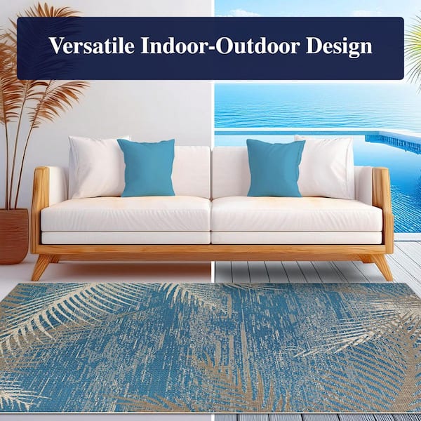 Couristan Monaco Tropical Palms Ocean 6 ft. x 9 ft. Indoor/Outdoor