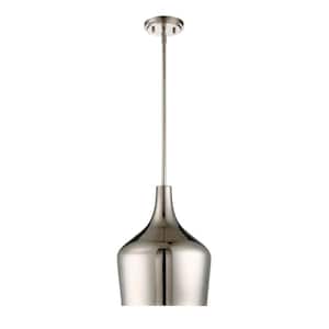 Meridian 10.5 in. W x 14 in. H 1-Light Polished Nickel Pendant with Contemporary Metal Shade
