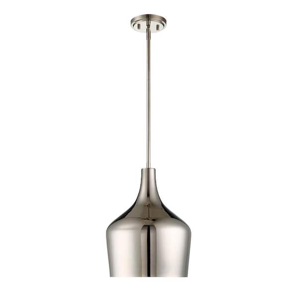 TUXEDO PARK LIGHTING 10.5 in. W x 14 in. H 1-Light Polished Nickel Pendant Light with Contemporary Metal Shade