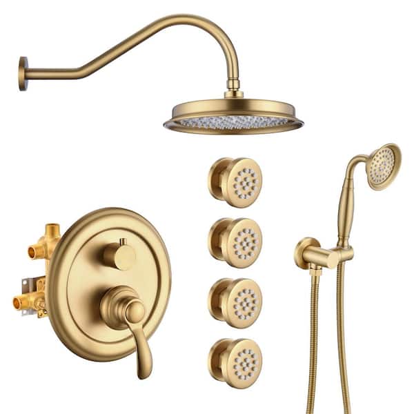 PROOX Double Handle 3-Spray Shower Faucet 2.5 GPM with Body Sprays in. Brushed Gold