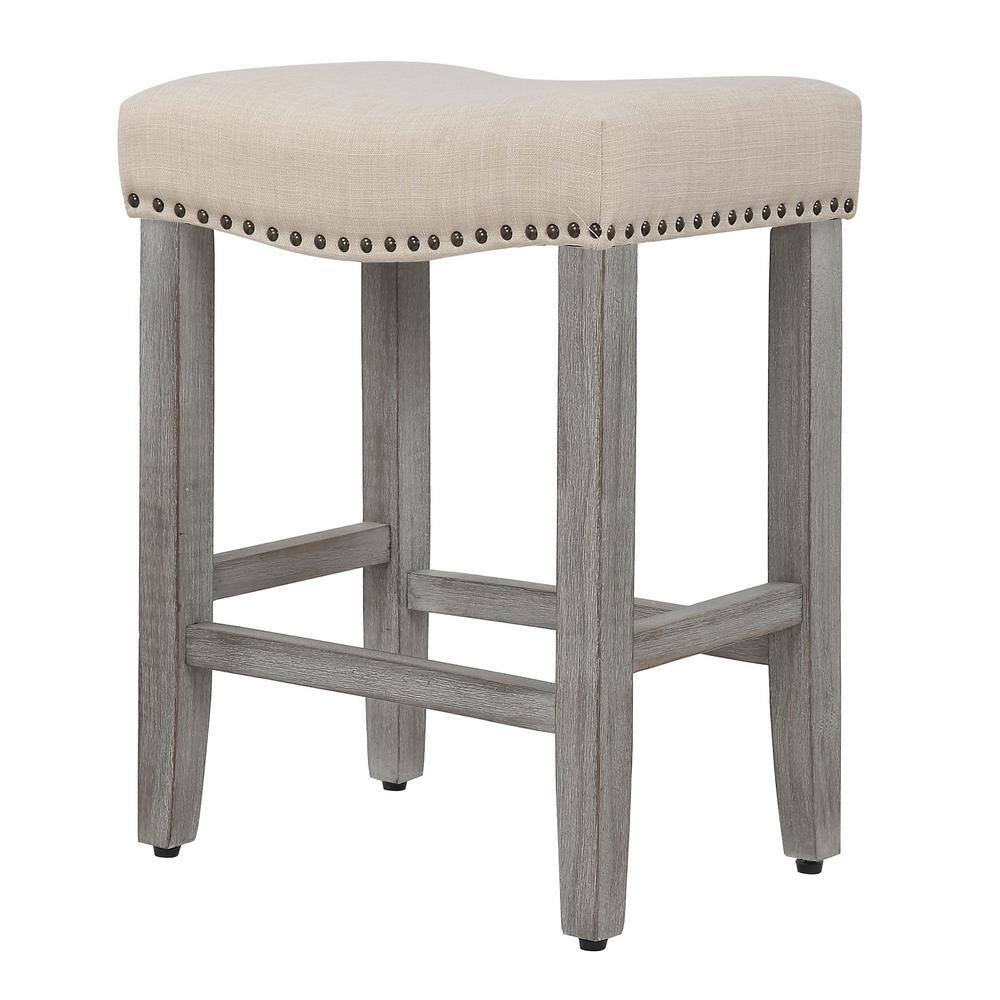 Beige 24" High Backless Saddle Wood Counter Stool