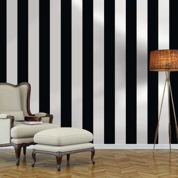 Black and White Stripe Vinyl Peel and Stick Wallpaper Roll (Covers 28 sq. ft.)