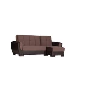 Basics Air Collection Brown/Chocolate Convertible L-Shaped Sofa Bed Sectional, Reversible Chaise 3-Seater With Storage