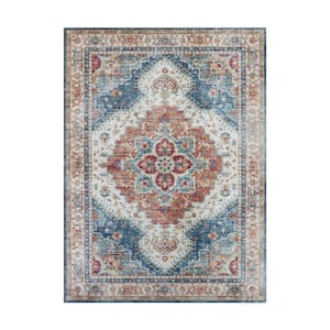 Imagine Chenille Posey Blue Multi-Colored 7 ft. x 10 ft. Medallion Polyester Area Rug