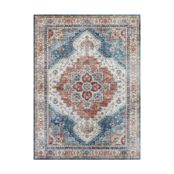 CREATIVE HOME IDEAS Imagine Chenille Posey Blue Multi-Colored 7 ft. x 10 ft. Medallion Polyester Area Rug