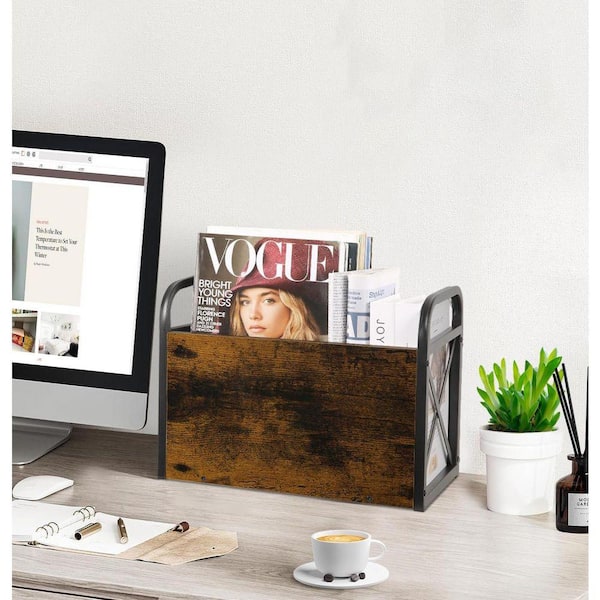 Brown Wood Freestanding Magazine Rack Magazine Rack Floor 14 in. W