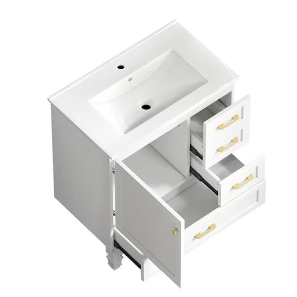 30 "White Bathroom Vanity. Ceramic Sink Combo Abundant Console Sink Storage Cabinet-1 Soft close doors and 3 drawers