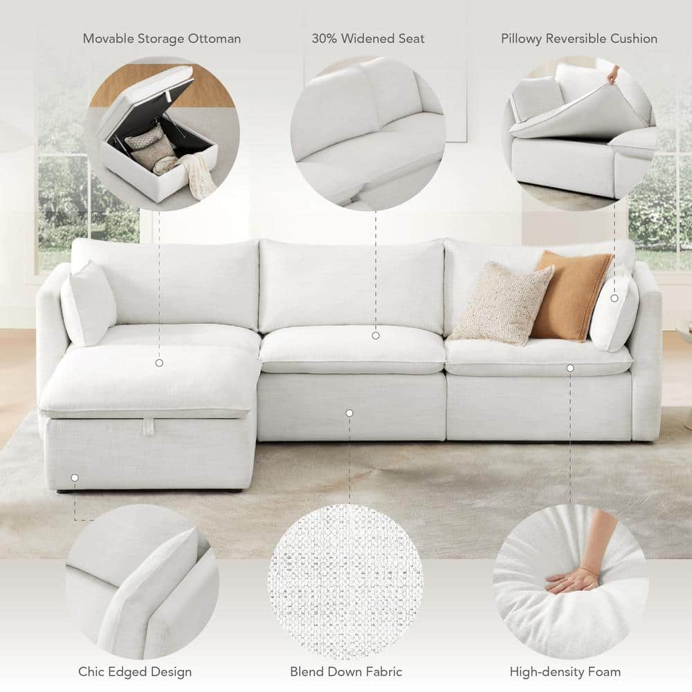 Beige Modular Fabric 5-Piece Sectional Sofa with Wood Frame