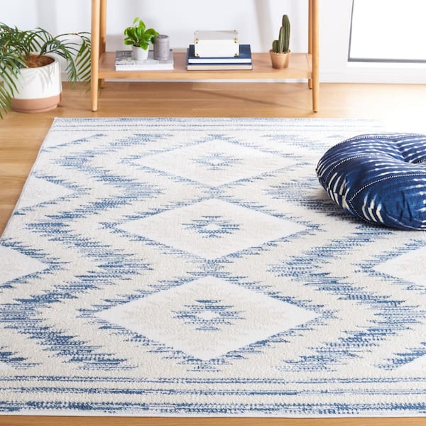 Alamo 9 ft. x 12 ft. Ivory/Blue Aztec Diamond Area Rug