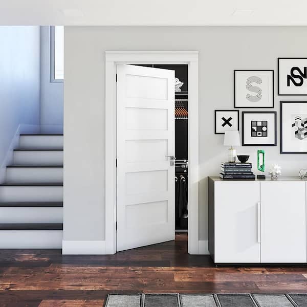 30 in. x 80 in. x 1-3/8 in. Shaker White Primed 5-Panel Solid Core Wood Interior Slab Door