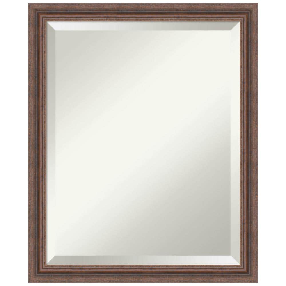 Distressed Rustic Brown Beveled Wood Bathroom Vanity Mirror