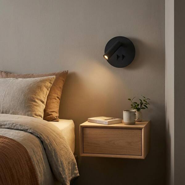 Zompoo Modern Quart Black Wall Sconce, Dual Function 3W Spot + 6W