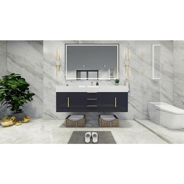 BV Better Vanity Bethany 59 in. W x 20 in. D x 22 in. H Single Sink Floating Bath Vanity in Gloss Gray with White Acrylic Top