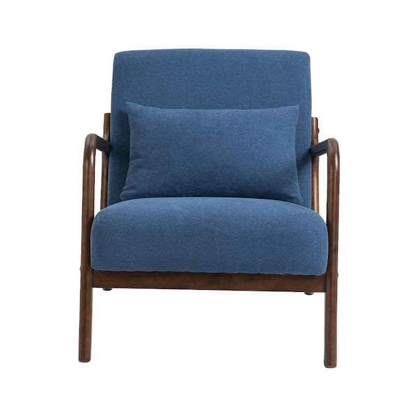 YOFE Mid-Century Modern Blue Velvet Upholstered Accent Chair for Living Room, Wood Frame Armchair with Waist Cushion