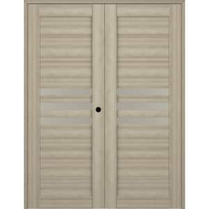 Dome 56 in. x 84 in. Left Hand Active Frosted Glass 3-Lite Shambor Wood Composite Double Prehung Interior Door