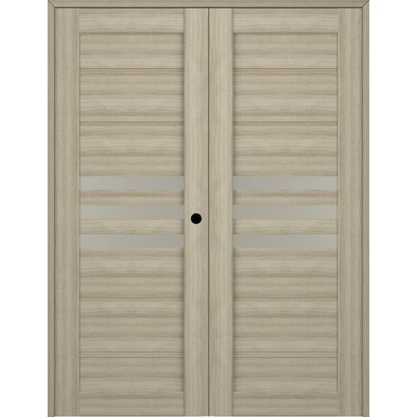 Belldinni Dome 64 in. x 84 in. Left Hand Active Frosted Glass 3-Lite Shambor Wood Composite Double Prehung Interior Door