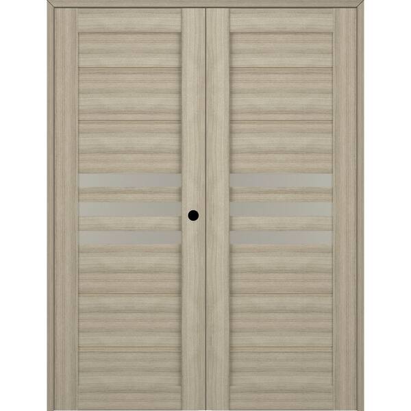 Belldinni Dome 64 in. x 84 in. Left Hand Active Frosted Glass 3-Lite Shambor Wood Composite Double Prehung Interior Door