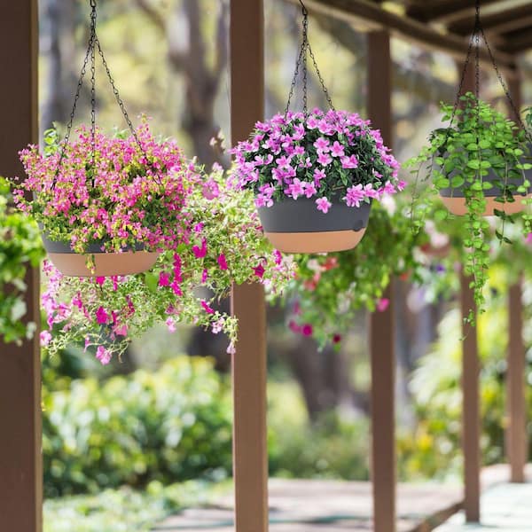 Unbranded 4-Piece 9.64 in. Dia Hanging Planter with Drainage Holes  Removable Self-Watering Tray Plastic Hanging Flower Plant Pots 1D01027RSI72