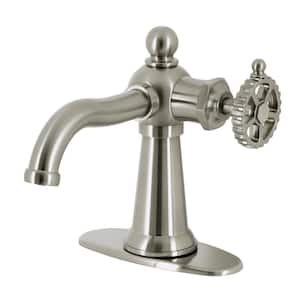 Fuller Single-Handle Single Hole Bathroom Faucet with Push Pop-Up and Deck Plate in Brushed Nickel