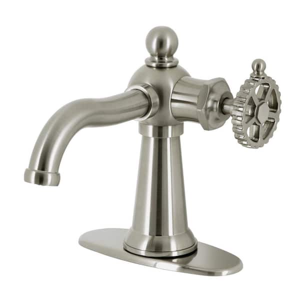 Kingston Brass Fuller Single-Handle Single Hole Bathroom Faucet with Push Pop-Up and Deck Plate in Brushed Nickel