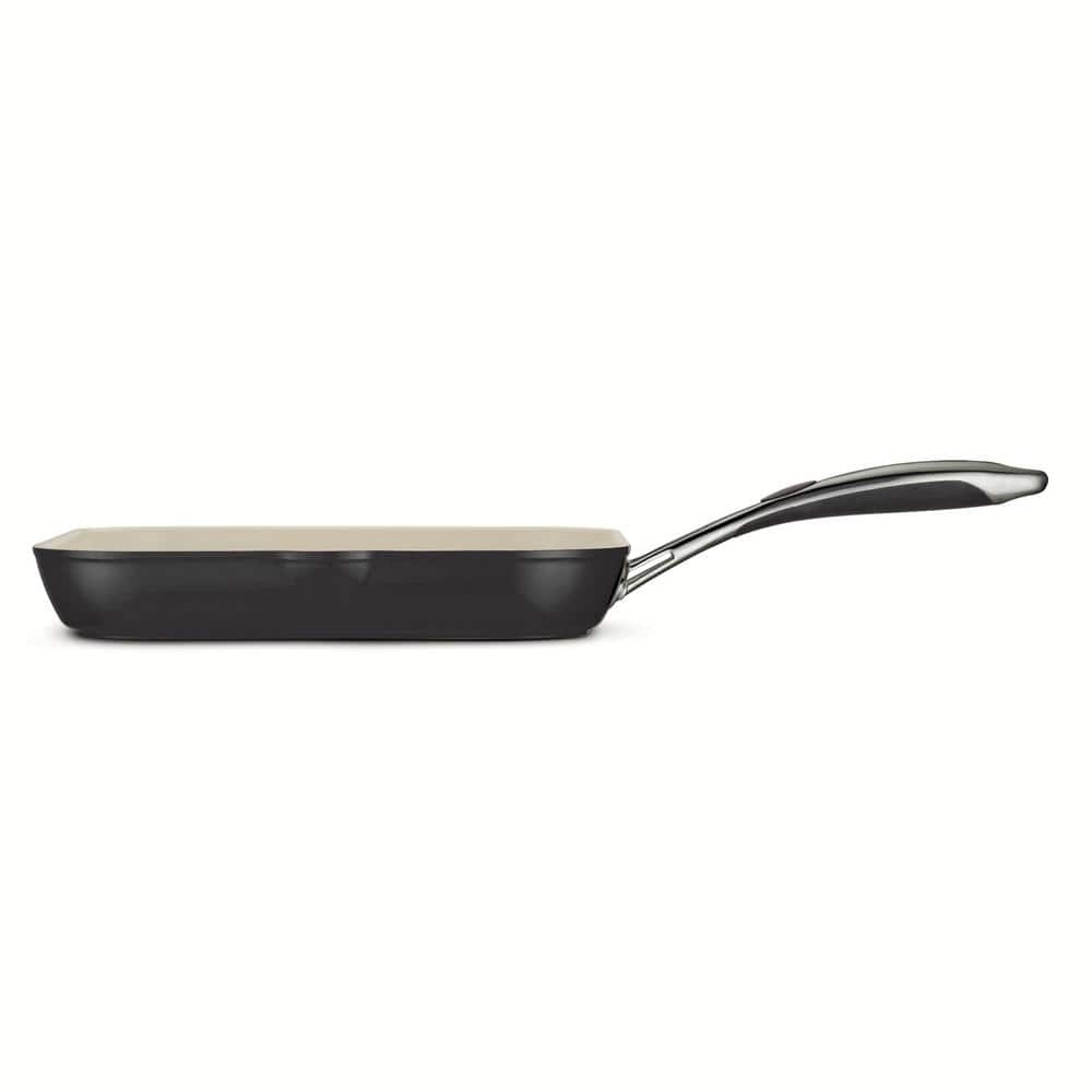 11-Inch Metallic Black Ceramic Square Grill Pan with Stainless Steel Handle