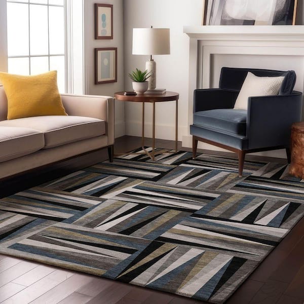 Mayfield Premium Machine Washable Abstract AMF1012 Black 5 ft. x 7 ft. 6 in. Area Rug