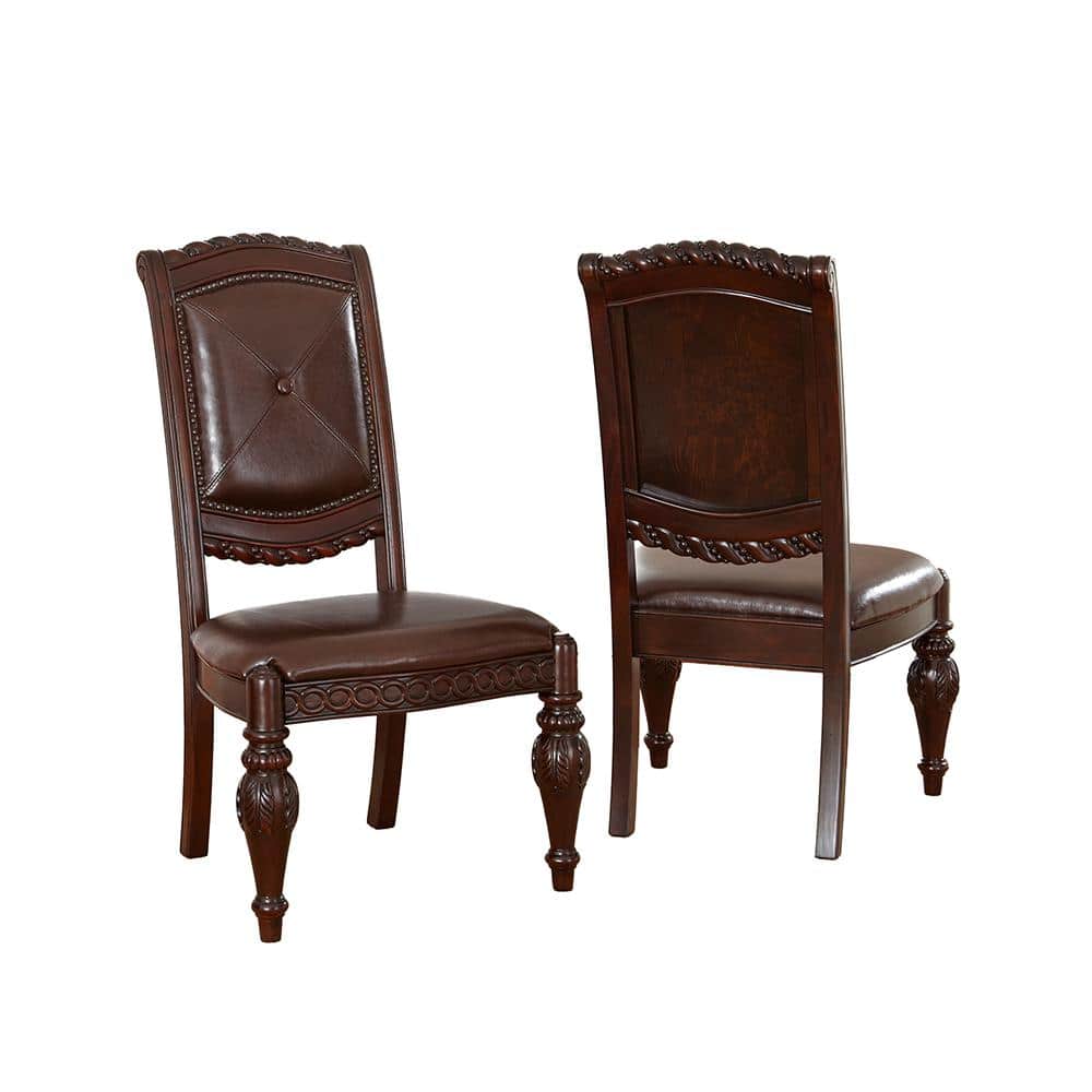 Antoinette Brown Leather Upholstered Traditional Side Chair
