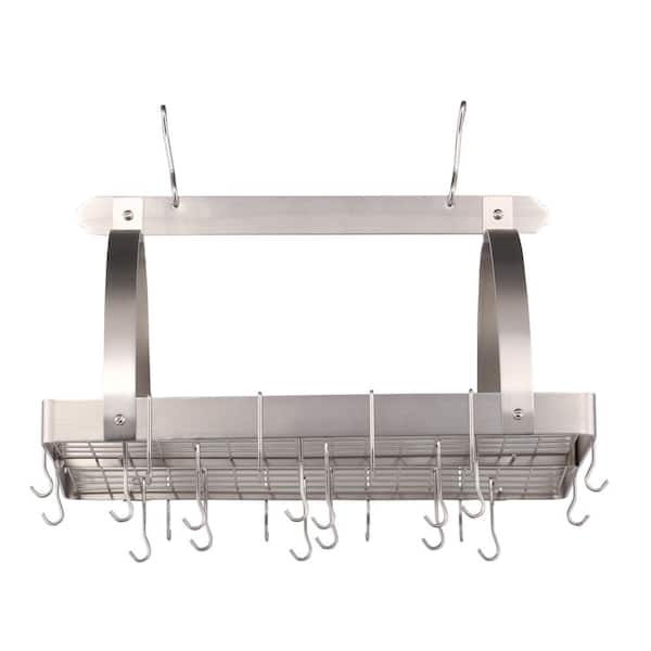 Old Dutch 30 in. x 20.5 in. x 15.75 in. Satin Nickel Pot Rack with Grid and 24 Hooks