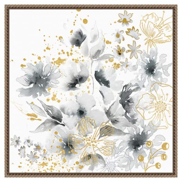 Amanti Art Watercolor Gray and Goldenrod Floral by Tre Sorelle Studios 22 in. W x 22 in. H. Canvas Wall Art Print Framed in Bronze