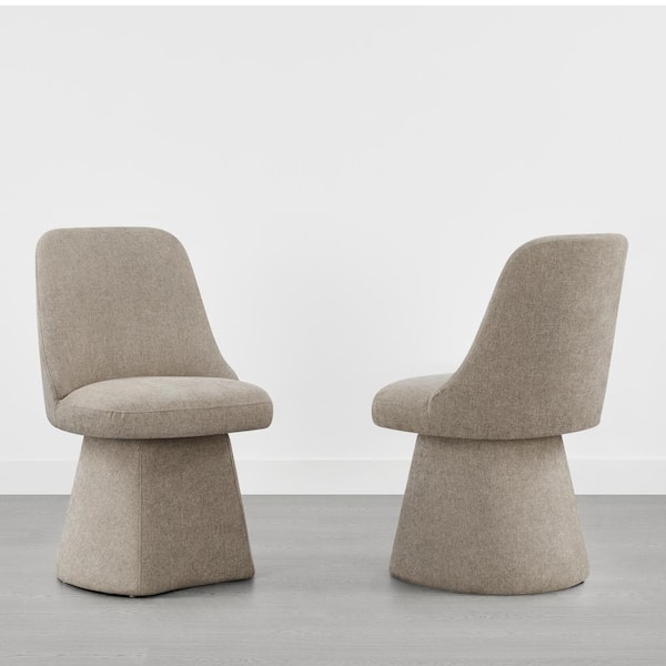 Vesperis Khaki Fabric Upholstered Swivel Dining Chair with Wood Frame Modern Side Chair for Diningroom (Set of 2)