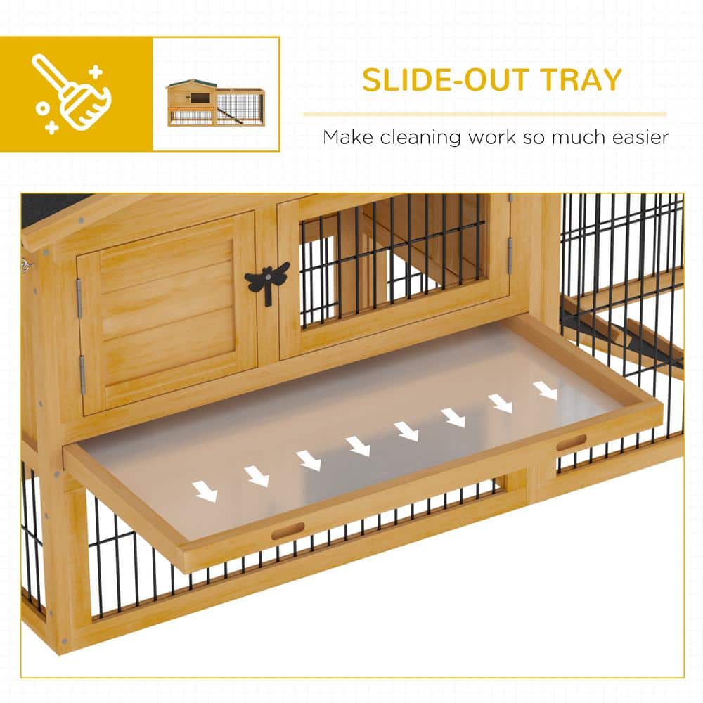 Beige Wooden Guinea Pig Hutch with Ramp and Waterproof Roof