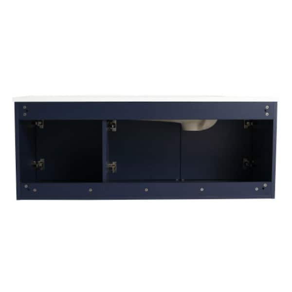 Sanlan GLEM02 48.00 in. W x 18.20 in. D x 18.20 in. H Single Sink Floating Bath Vanity in Blue with White Solid Surface Top